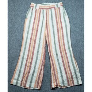 Indigo Rein Linen Pants Womens L Multicolor Striped Pull On Wide Leg High Rise